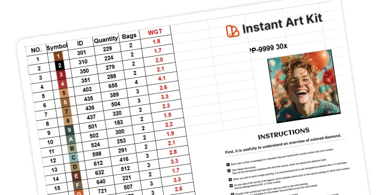Diamond painting production spreadsheet